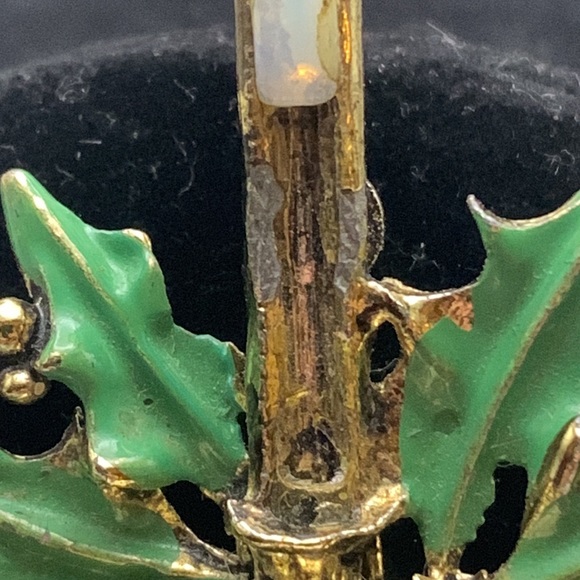 Vintage Candle Enameled Brooch Red Rhinestone Flame - Picture 3 of 5